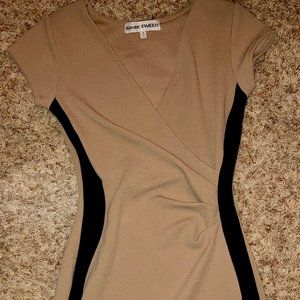 Almost Famous Tan/Black V-Neck Ruched Bodycon Dres
